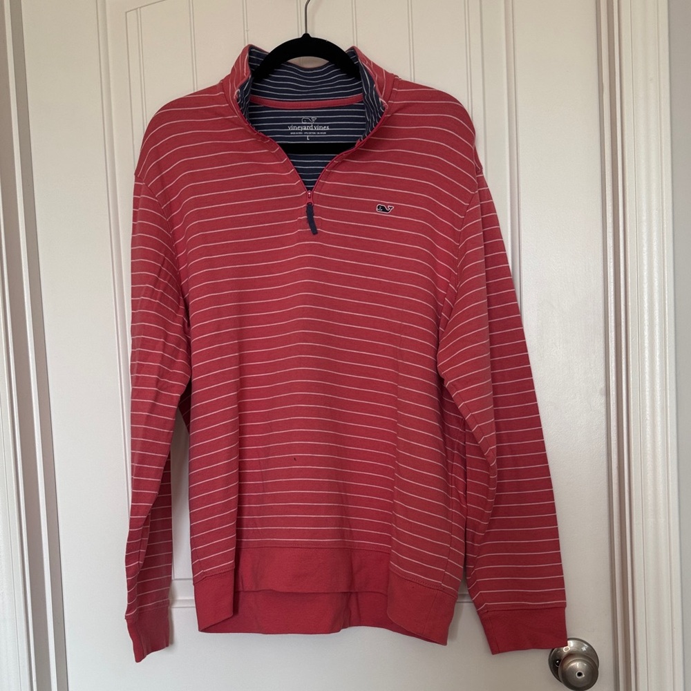 Vineyard Vines Men's Reddish/Pink Striped Zip-Up Sweater